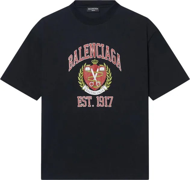 Футболка Balenciaga College Medium Fit T-Shirt 'Black/Red', черный