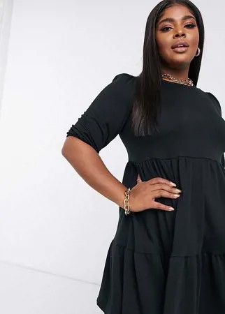 Черное свободное ярусное платье с длинными рукавами New Look Curve-Черный