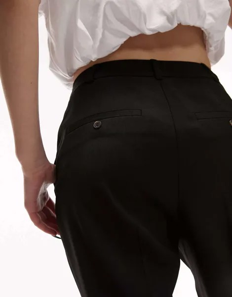 Черные узкие брюки со складками и завышенной талией Topshop Petite