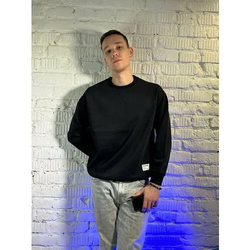 Пуловер MOSTOM свитшот классический, размер 4XL, черный, бежевый