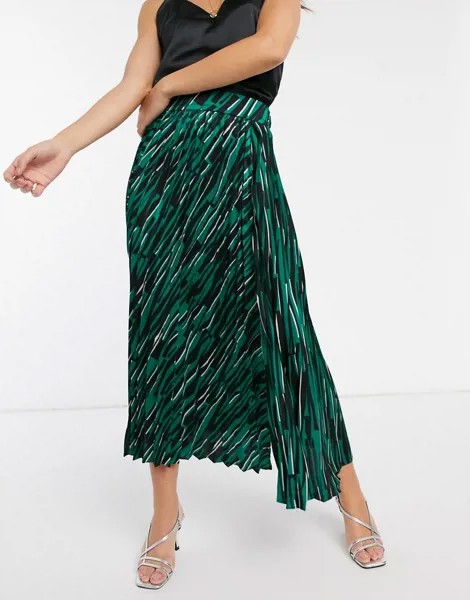Плиссированная юбка мидакси с принтом и разрезом сбоку Liquorish-Зеленый