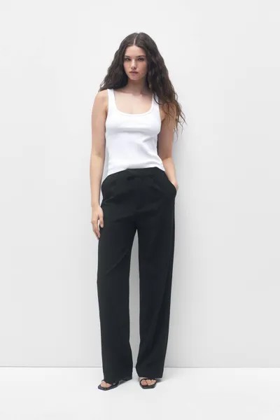Элегантные брюки с защипами Pull&Bear, черный