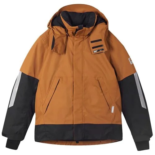 Куртка Reima детская, капюшон, карманы, съемный капюшон, светоотражающие элементы, утепленная, водонепроницаемая, размер 128, коричневый