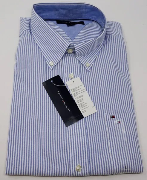 НОВАЯ мужская классическая рубашка на пуговицах в бело-синюю полоску Tommy Hilfiger, размер БОЛЬШОЙ