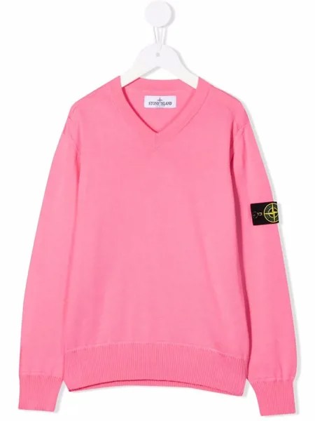 Stone Island Junior джемпер с V-образным вырезом и логотипом Compass