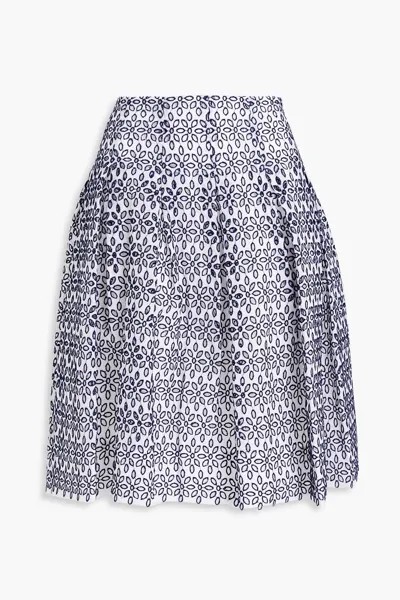 Плиссированная юбка из английской вышивки с добавлением хлопка OSCAR DE LA RENTA, нави