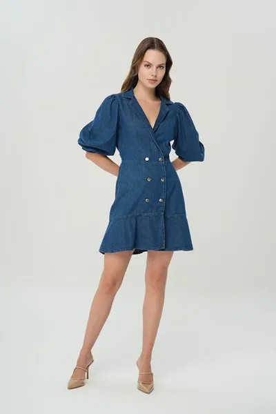 Темно-синее джинсовое платье с пуговицами C 4676-054 CROSS JEANS
