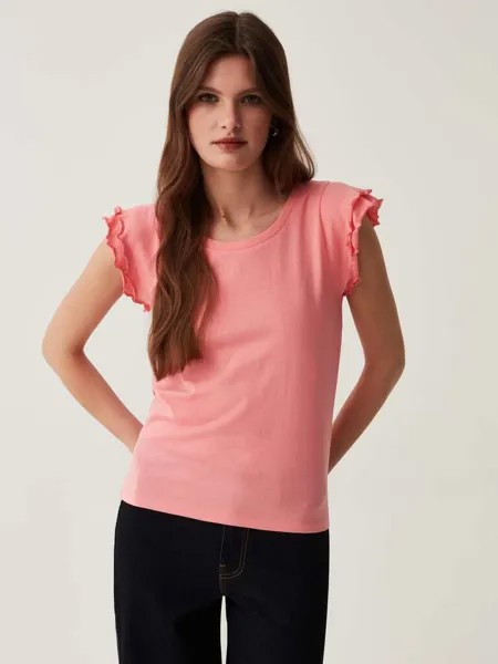 Хлопковая футболка с рюшами Ovs, цвет pastel pink
