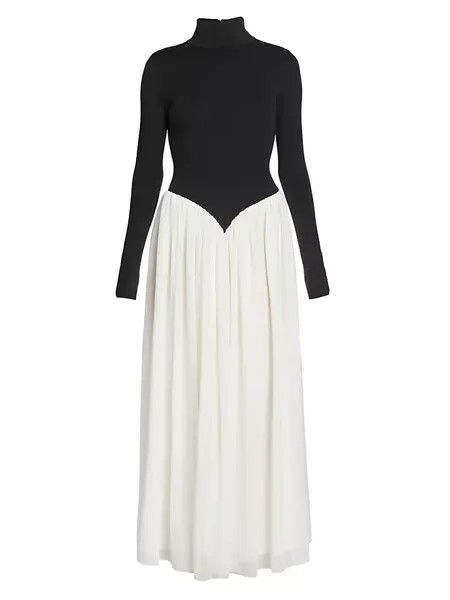 Платье макси с высоким воротником и баскской талией Chloé, белый