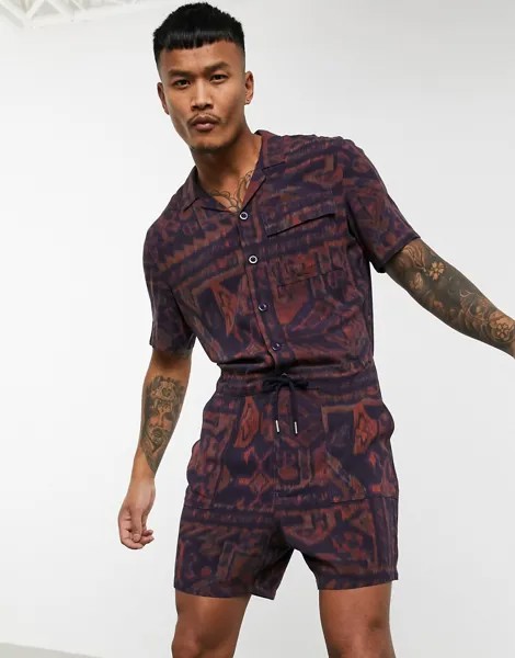 Комбинезон-шорты с абстрактным принтом ASOS DESIGN-Красный