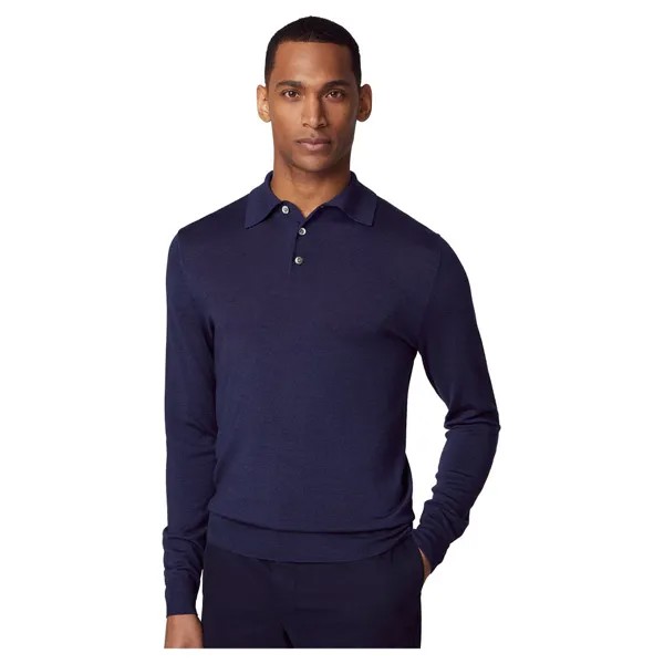 Поло с длинным рукавом Hackett Merino, синий