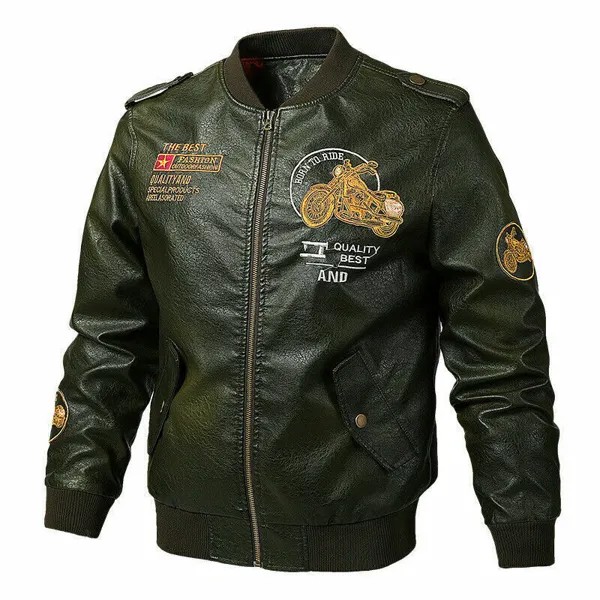 Модное кожаное мужское байкерское пальто, куртка-бомбер с вышивкой, пилот, короткая куртка большого размера, S-5XL, новинка 2021