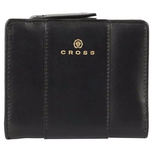 Кошелек CROSS, натуральная кожа, гладкая фактура, на кнопках, на молнии, 2 отделения для банкнот, отделения для карт и монет, подарочная упаковка, черный