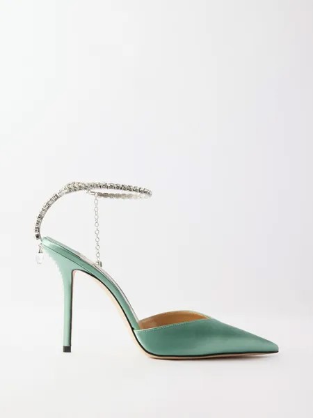 Атласные туфли saeda 100 с ремешком из кристаллов Jimmy Choo, зеленый