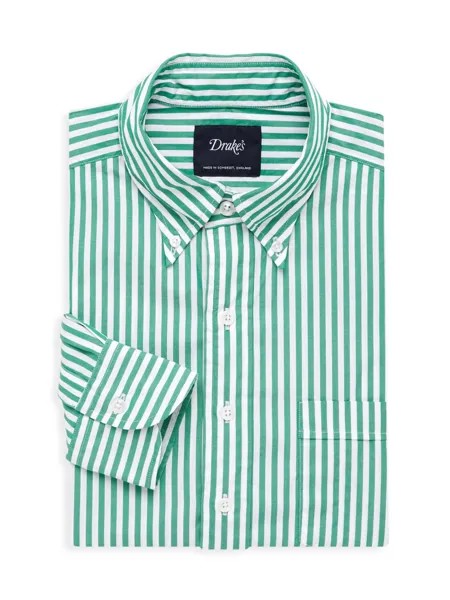 Поплиновая рубашка в бенгальскую полоску на пуговицах Drake's, зеленый