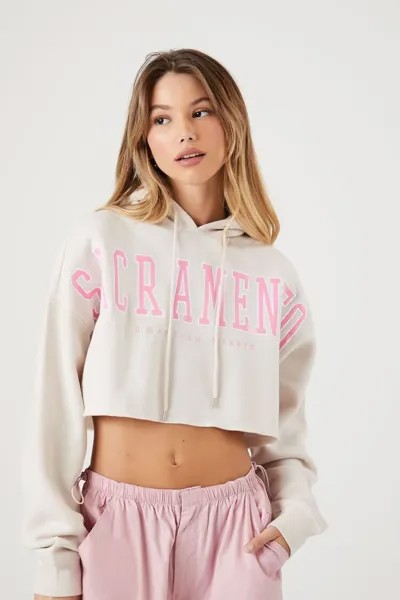 Укороченное худи с рисунком Sacramento Forever 21, серо-коричневый