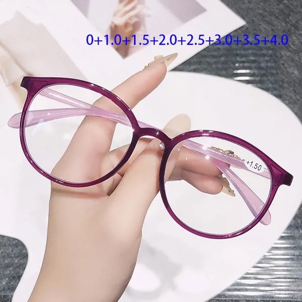 Ультралегкие синие очки для чтения для женщин Элегантный Круглый Фиолетовый Пресбиопия Анти-усталость Очки для чтения Лупа