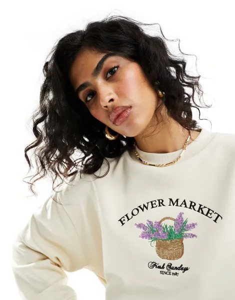 Белый свитшот оверсайз с вышивкой «Flower Market» ASOS DESIGN