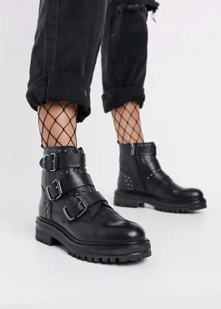 Черные кожаные ботинки с массивными пряжками Rule London-Черный