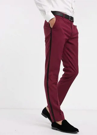 Бордовые брюки скинни под смокинг ASOS DESIGN-Красный