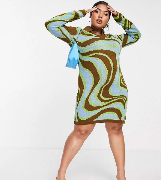 Трикотажное платье мини с жаккардовым узором с завитками ASOS DESIGN Curve-Разноцветный