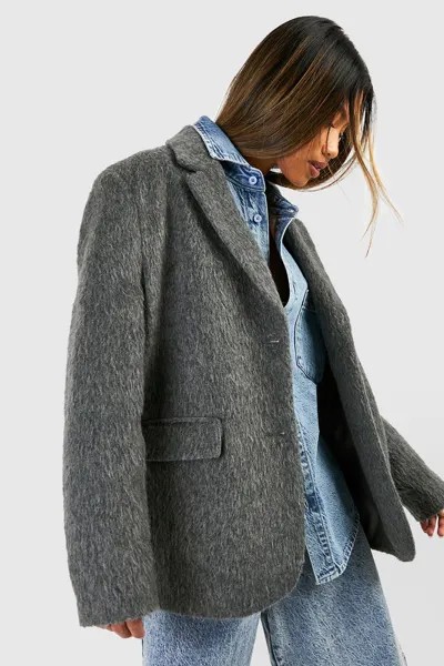 Объемный фактурный шерстяной пиджак boohoo, серый