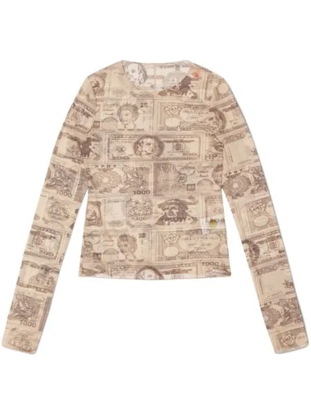 Heron Preston сетчатый топ Hp Currencies с длинными рукавами, нейтральный цвет