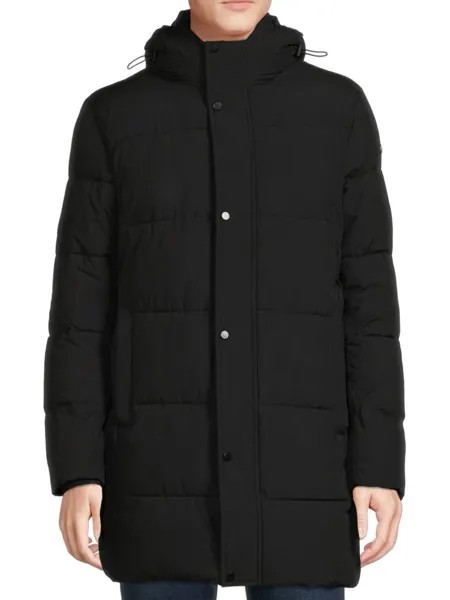 Стеганая длинная куртка-пуховик с капюшоном Calvin Klein, цвет Ebony