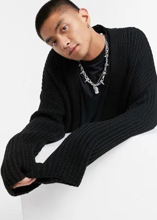 Черный кардиган в рубчик ASOS DESIGN-Черный цвет