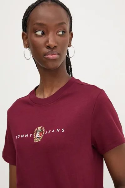 Хлопковая футболка Tommy Jeans, бордовый