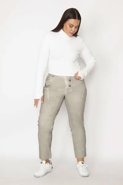 Женские брюки большого размера из лайкры и габардина с металлическими пуговицами, детализированные брюки 65n29243 Şans, серый