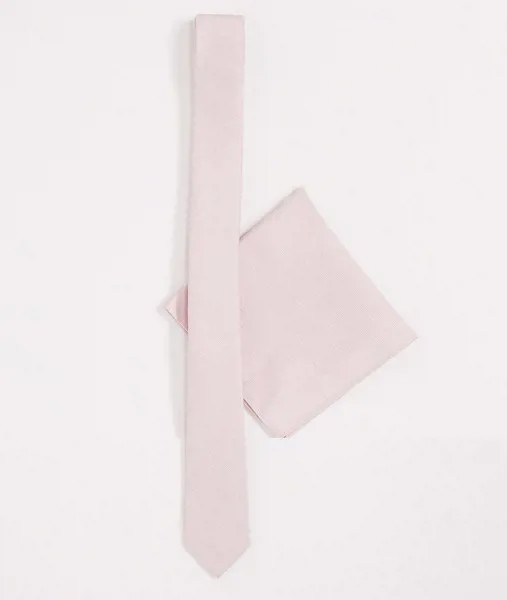 Узкий галстук и платок для нагрудного кармана персикового цвета ASOS DESIGN-Розовый
