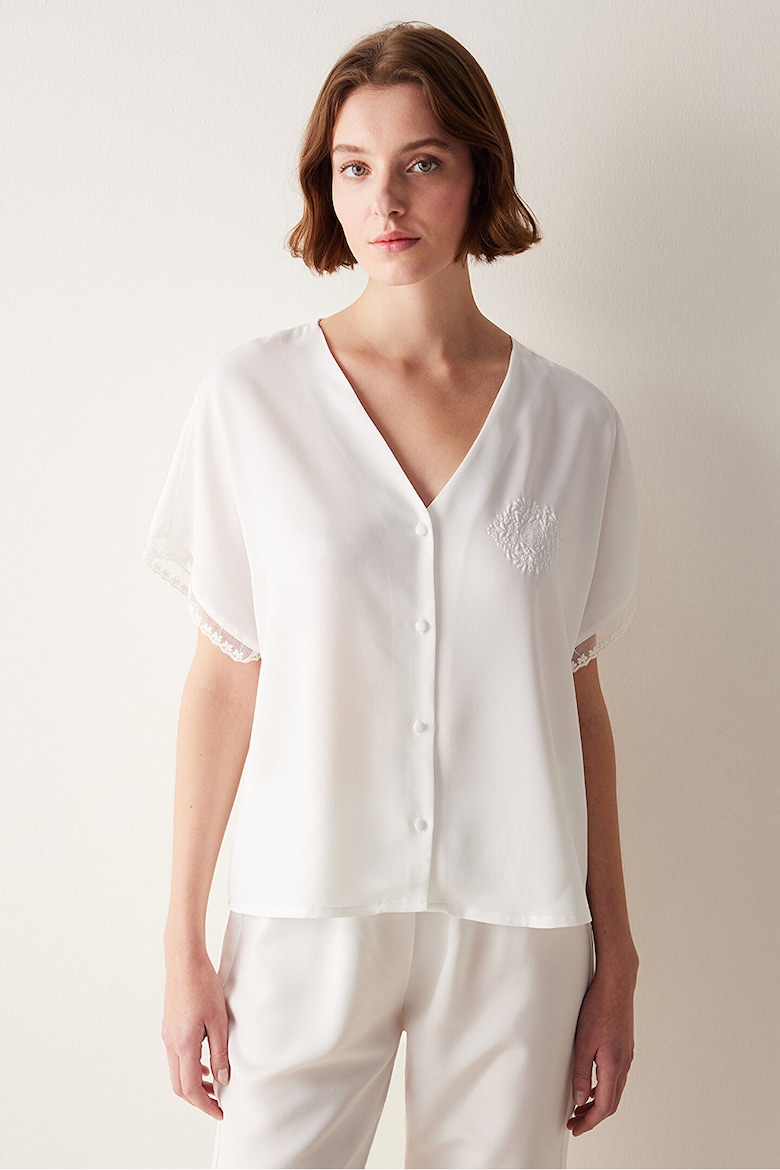 Пижамная блузка с кружевом и вышивкой Penti, белый