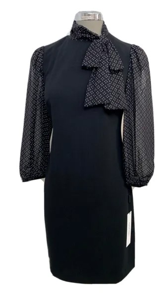 НОВИНКА Calvin Klein NWT Элегантное черное мини-платье в горошек, размер 8