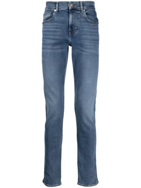 7 For All Mankind зауженные джинсы с нашивкой-логотипом, синий