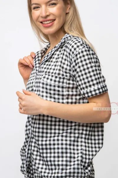 Черно-белый клетчатый мягкий хлопковый ночной костюм, женский пижамный комплект, ночное белье The Colourful Aura, черный