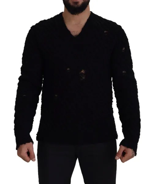 DOLCE - GABBANA Свитер черный шерстяной вязаный пуловер с v-образным вырезом мужской IT54/US44/XL 1400usd