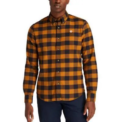 Timberland Мужская коричневая рубашка в клетку с принтом Slim Fit на пуговицах L BHFO 2514