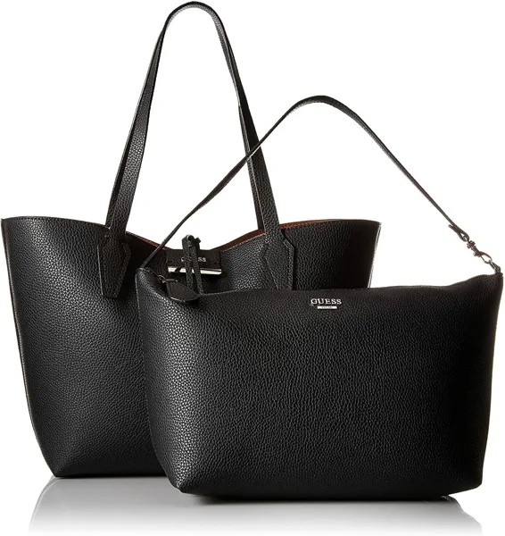 Новая двусторонняя черная большая сумка коньячного цвета Bobbi 2-в-1 с логотипом GUESS, набор из 2 предметов