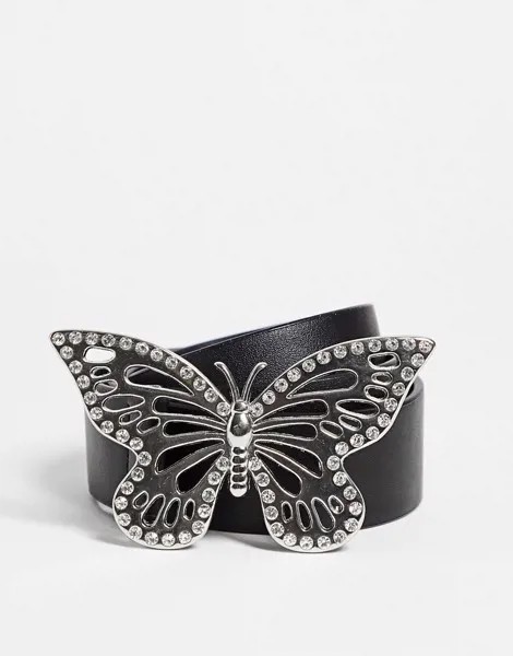 Черный ремень для джинсов на пояс или талию с пряжкой в виде бабочки ASOS DESIGN-Черный цвет