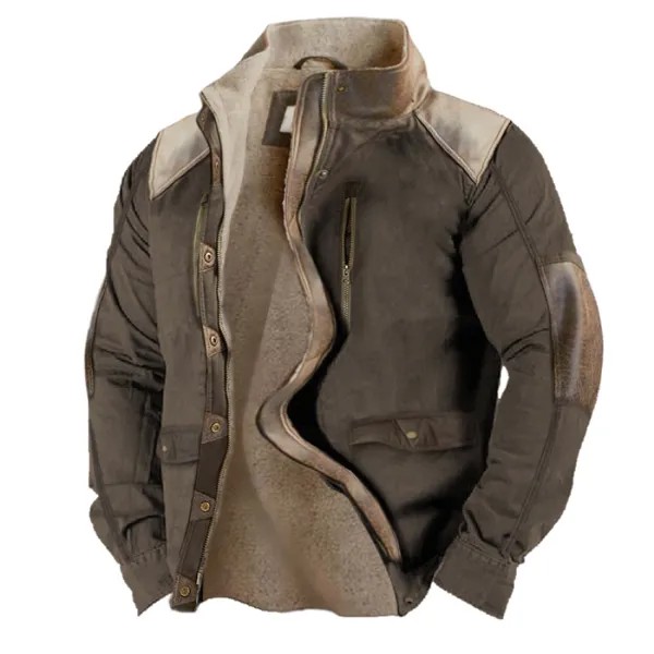 Мужская винтажная флисовая тактическая куртка с воротником-стойкой и карманом
