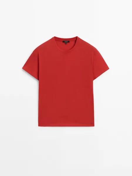 Хлопковая футболка с короткими рукавами Massimo Dutti, красный