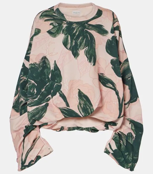 Свитшот из хлопкового джерси с цветочным принтом Dries Van Noten, цвет emerald