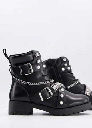 Черные ботинки с металлической отделкой River Island-Черный цвет