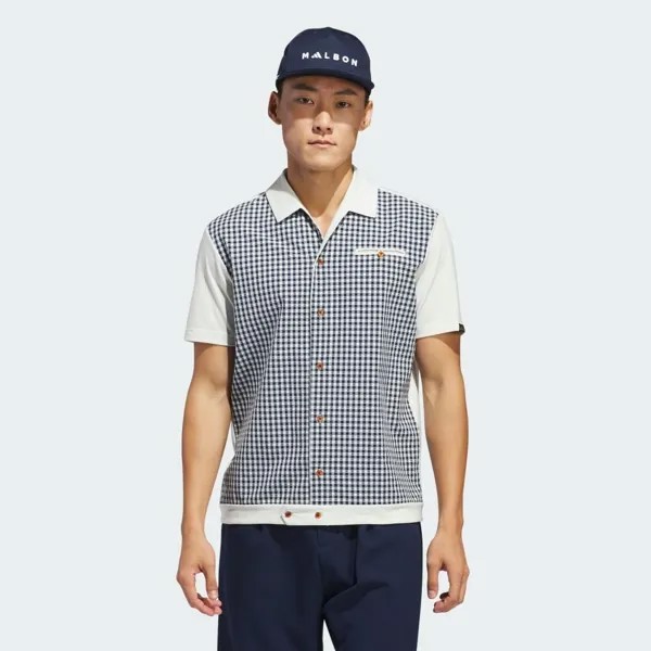 Поло Adidas MALBON Gingham Check Full Open Shirt, цвет Crystal Jade