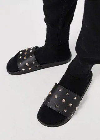 Черные шлепанцы с золотистыми заклепками ASOS DESIGN-Черный