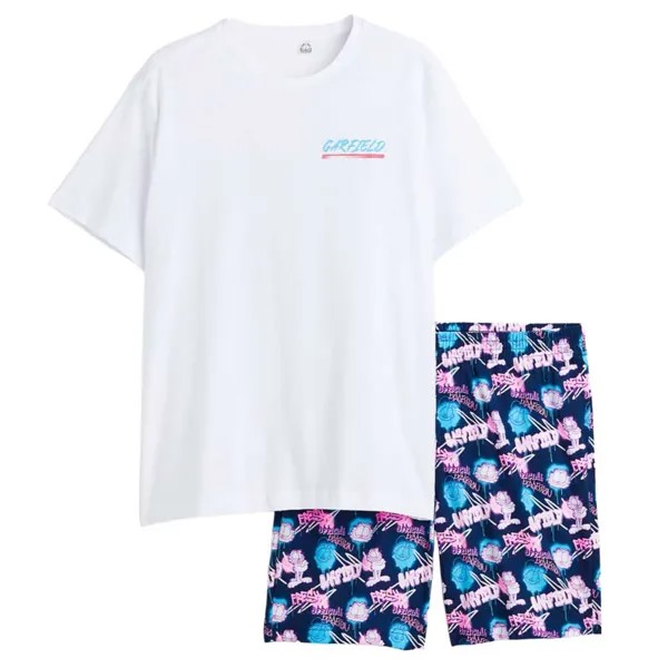 Пижама H&M Garfield T-shirt And Shorts, белый/синий