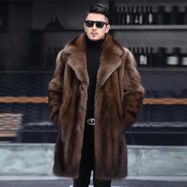 Мужское длинное меховое пальто, зимняя теплая норковая искусственная меховая мужская куртка с большими лацканами из искусственного меха, утепленное пальто для мужчин