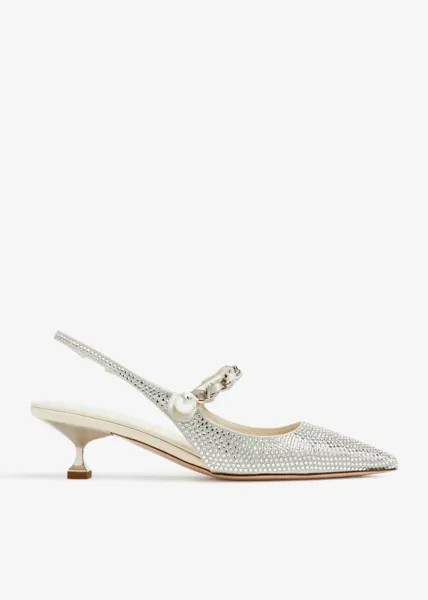 Балетки Miu Miu Crystal Slingback Ballerinas, серый