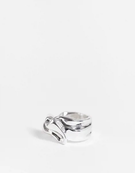 Массивное волнистое кольцо серебристого цвета Weekday Rosa-Серебряный
